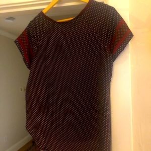 Size small Anne Taylor loft shirt sleeved blouse, maroon and blue small print